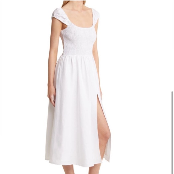 NEW! Reformation Tavi Linen Dress Short Sleeve WHITE SIZE XS.  0800 - Picture 3 of 8